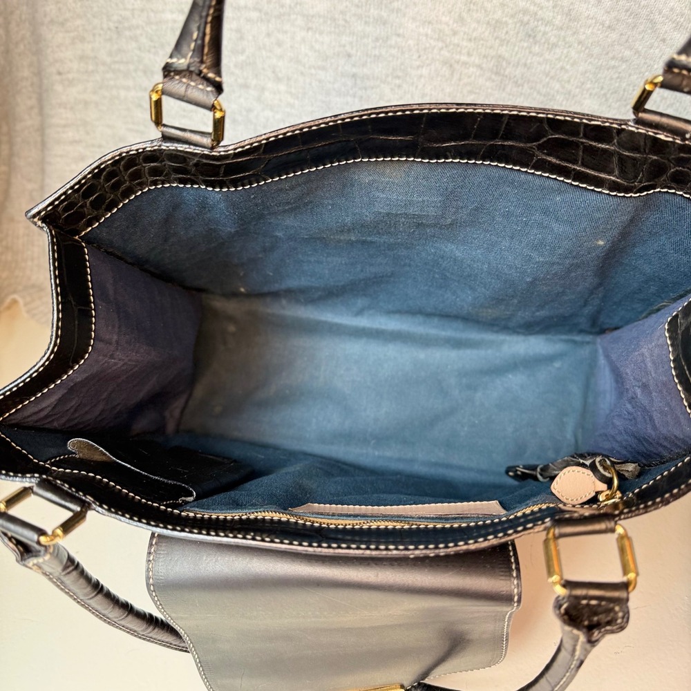 VTG Dooney & Bourke Crocodile Embossed Leather Tote Bag Black Gold Hardware Key - Picture 6 of 13